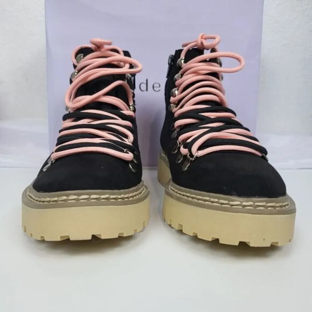 Madden Girl‎ Tipper Rugged Style Pink Lace-up Hiker Ankle Boots Black 7 Women